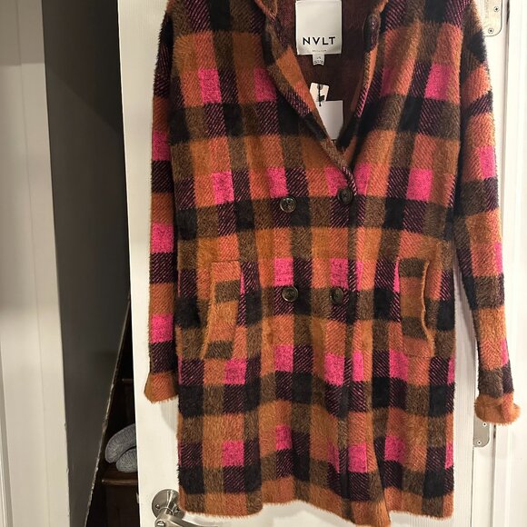 NVLT Checked Plaid Double Breasted Coatigan Jacket Coat Cardigan - Picture 12 of 13
